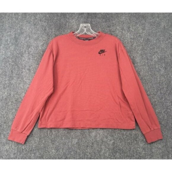 Nike Air Women’s S Cropped Long Sleeve T Shirt Crew Neck Swoosh Logo Burnt Red - Picture 1 of 12